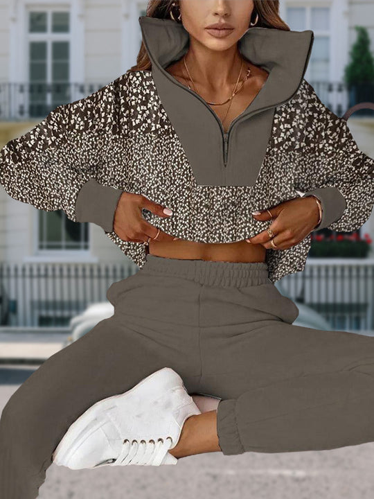 Damen sportliches Freizeitset mit dekorativem Kragen und modernem Design Heidi-Mode