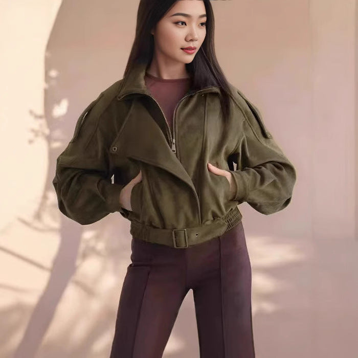 Damen Stilvolle Kurzjacke mit Gürtel und asymmetrischem Schnitt R&B