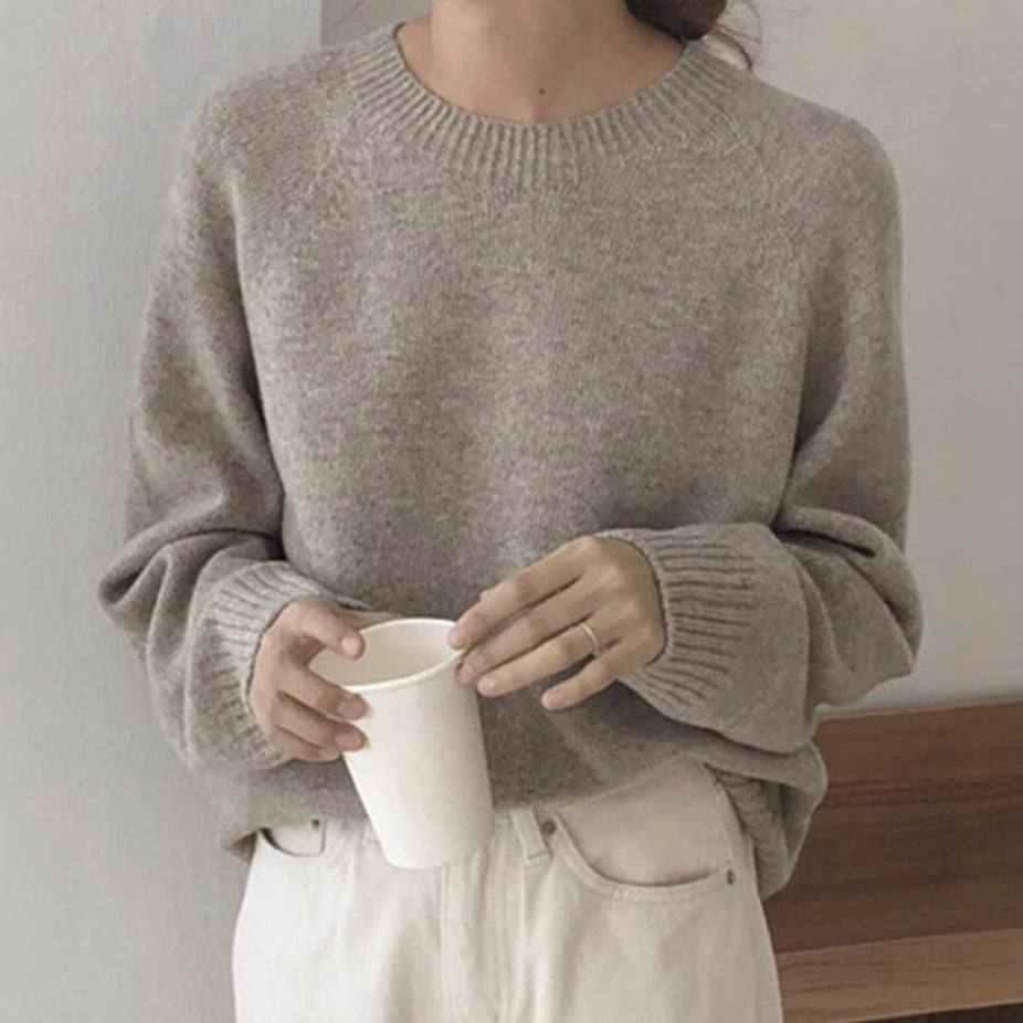 Damen Gemütlicher Rundhals-Pullover aus hochwertigem Stoff R&B