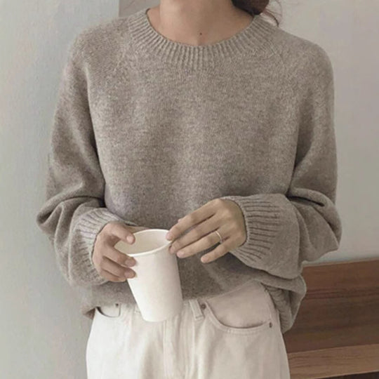 Damen Gemütlicher Rundhals-Pullover aus hochwertigem Stoff R&B