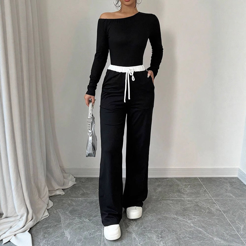 Damen Elegantes Jumpsuit mit asymmetrischem Oberteil und weitem Bein R&B