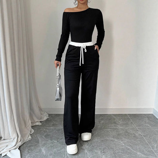 Damen Elegantes Jumpsuit mit asymmetrischem Oberteil und weitem Bein R&B