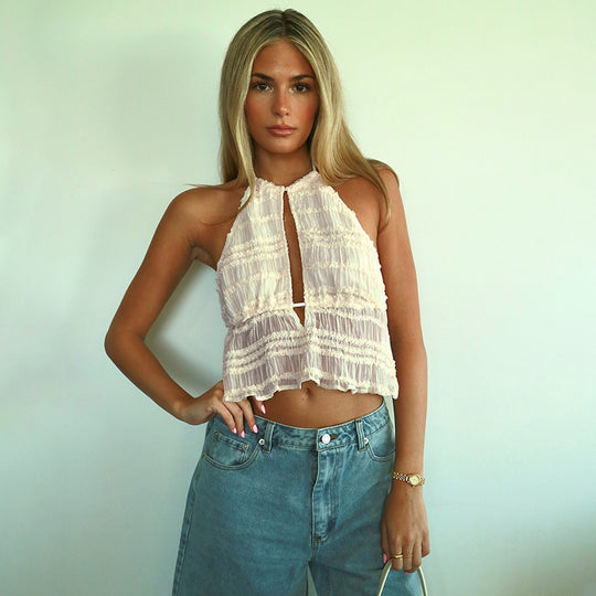 Damen Halter-Top mit tiefem Ausschnitt und Rüschendetails R&B