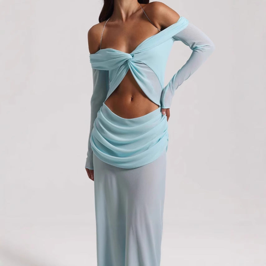 Damen Maxikleid mit raffiniertem Cut-Out-Design und eleganter Drapierung R&B