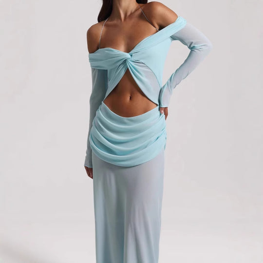 Damen Maxikleid mit raffiniertem Cut-Out-Design und eleganter Drapierung R&B