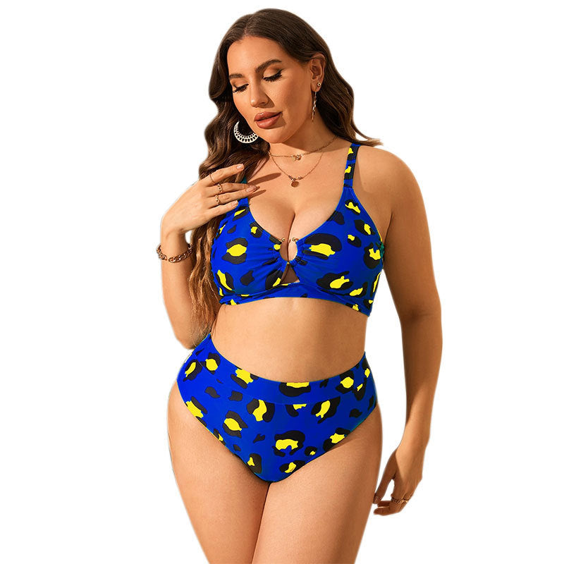 Damen Hochgeschnittener Bikini mit Leopardenmuster und unterstützendem Oberteil R&B