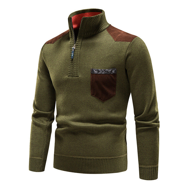 Herren hochwertiger Strickpullover mit modernem Reißverschluss und praktischer Brusttasche R&B