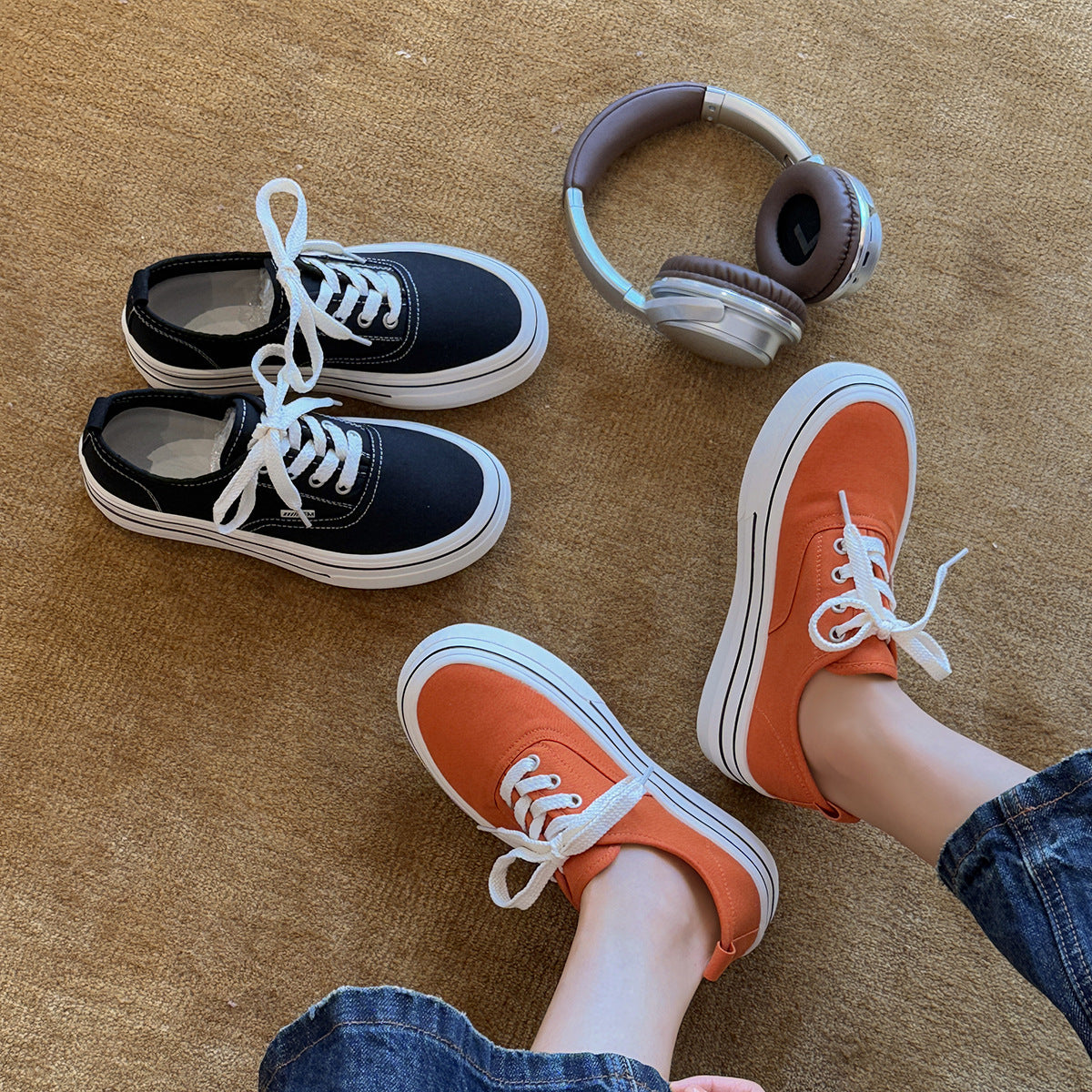 Damen Casual Sneakers im Vintage-Stil mit robustem Gummiboden und atmungsaktivem Canvas-Obermaterial R&B