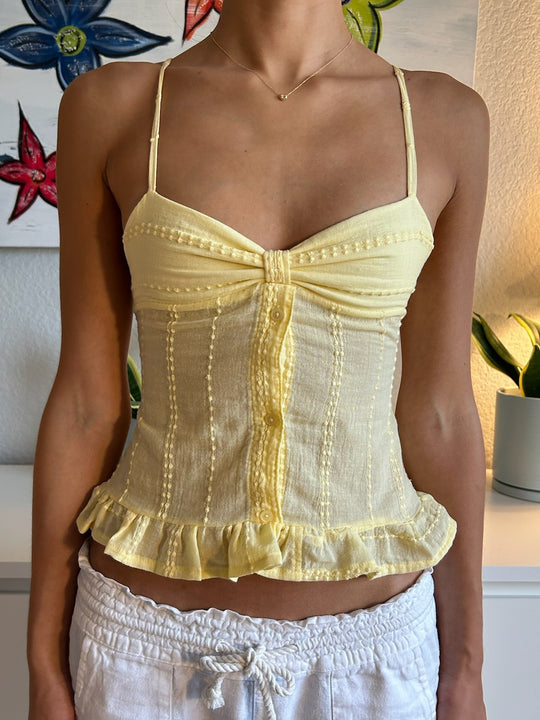 Damen Verspieltes Spaghetti-Trägertop mit Rüschen und Knopfdetail R&B