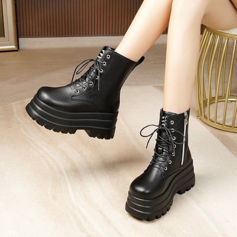 Damen Plateau-Stiefel mit robustem Sohlenprofil und hohem Absatz R&B
