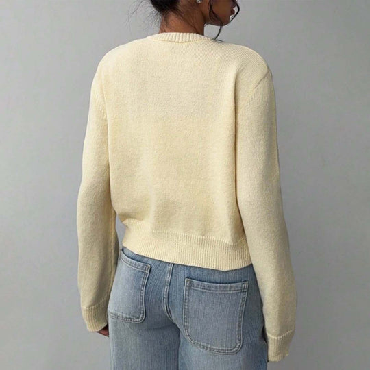 Damen leichte Strickjacke mit Knopfdetails und Rundhalsausschnitt R&B
