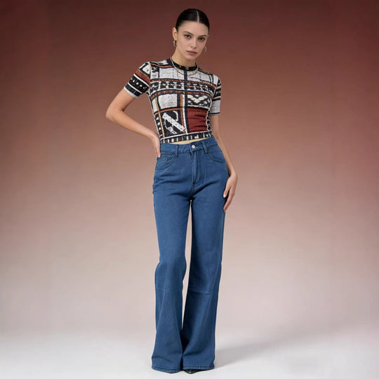 Damen Weite Jeans mit kunstvollem Schmetterlingsdesign R&B