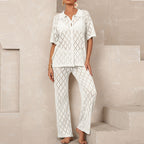 Damen elegantes Strickanzug mit modischem Rautenmuster und lockerer Passform R&B