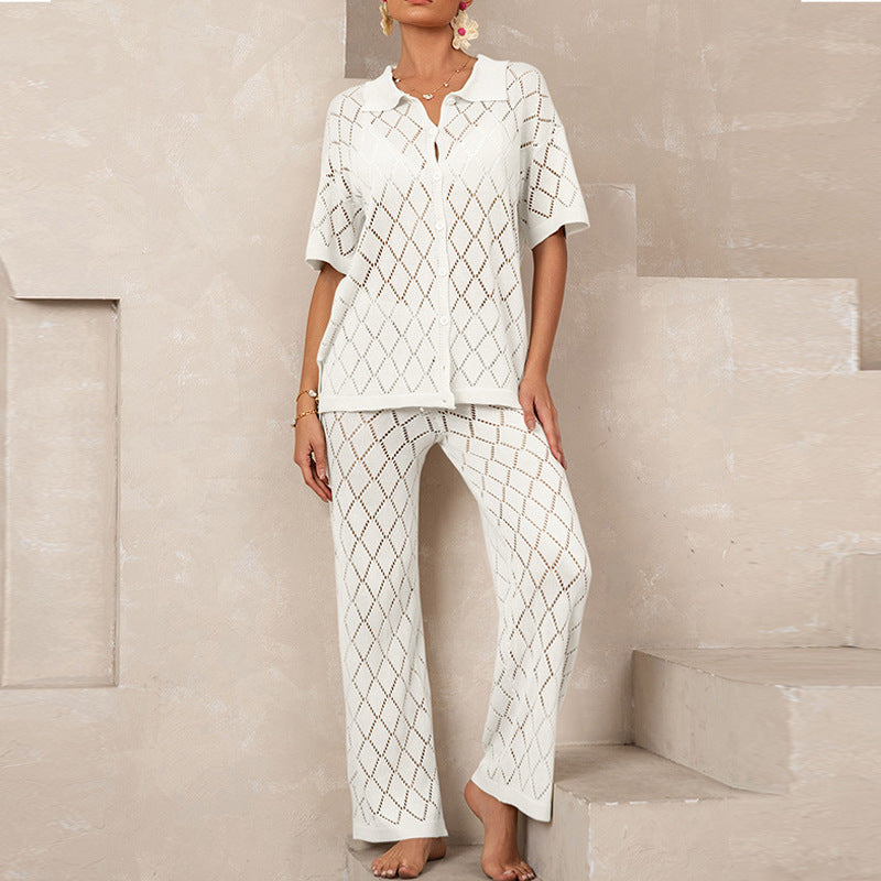 Damen elegantes Strickanzug mit modischem Rautenmuster und lockerer Passform R&B