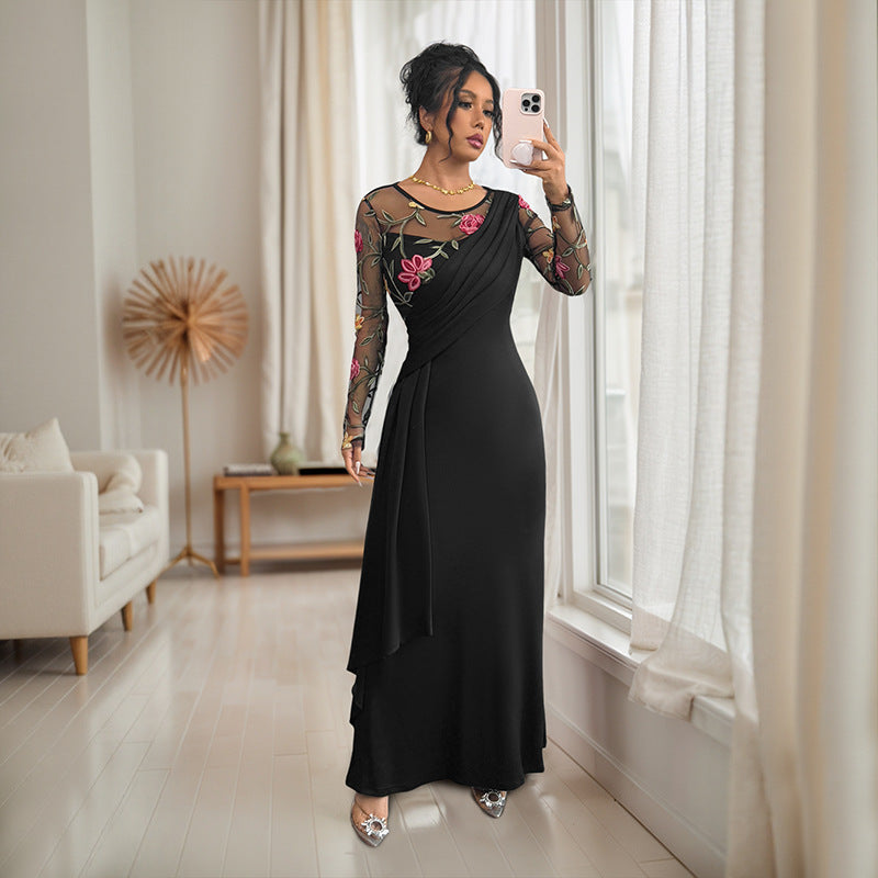 Damen Elegantes Wickelkleid mit floralem Mesh-Detail R&B