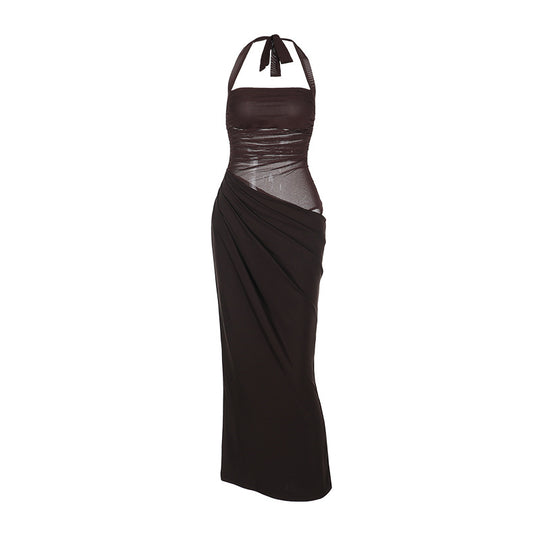 Damen elegantes Wickelkleid mit schulterfreiem Design und fließendem Stoff R&B