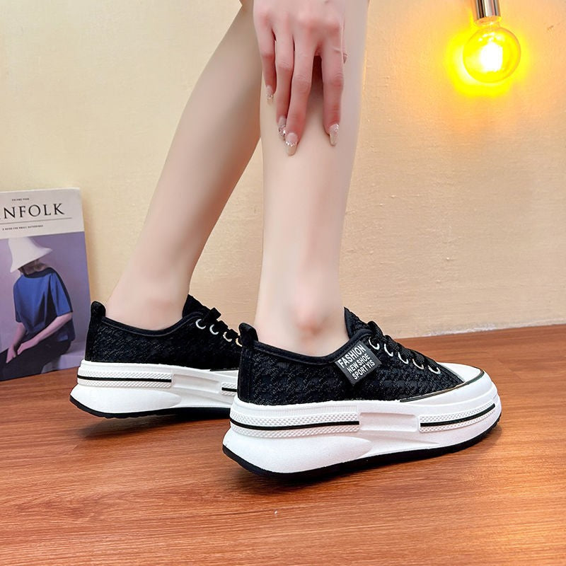 Damen Plattform Sneakers mit modischer Textil-Oberfläche und bequemer Dämpfung R&B