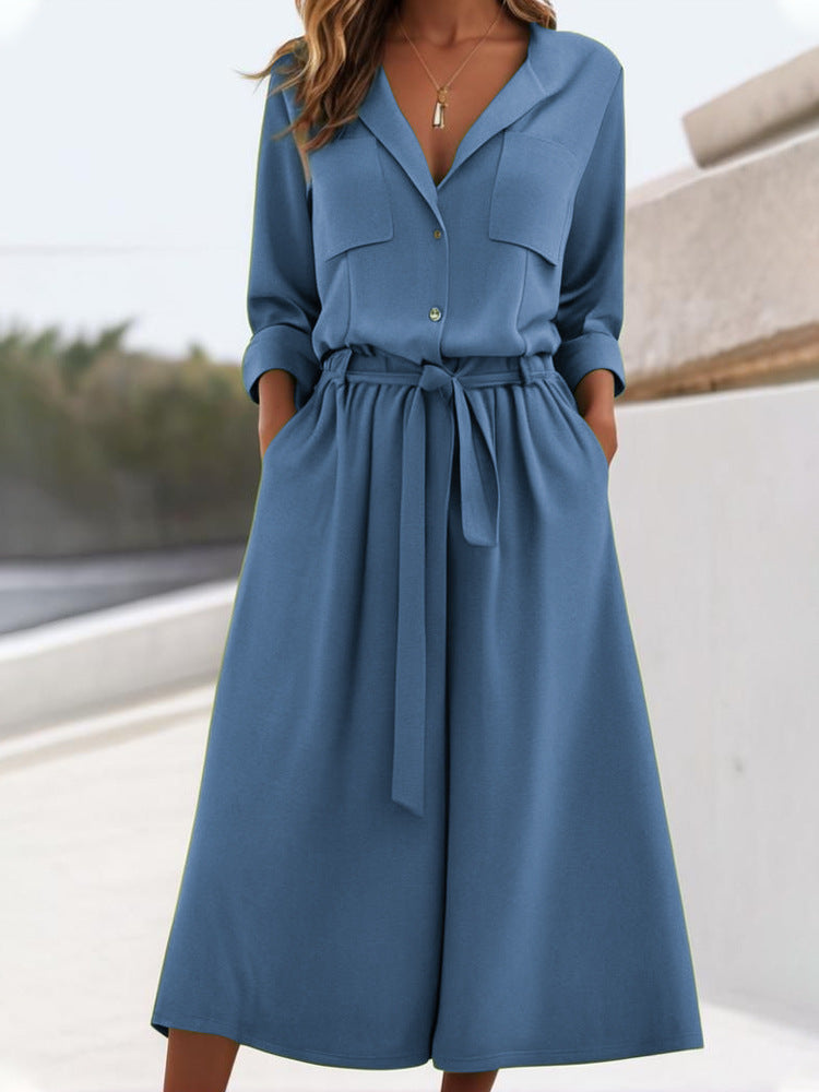 Damen lässiges Leinen-Hemd und Hose Set R&B