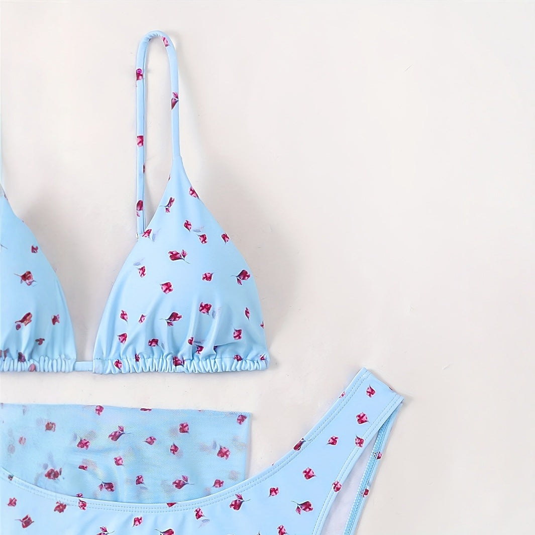 Damen Triangel-Bikini mit floralem Wickelrock R&B