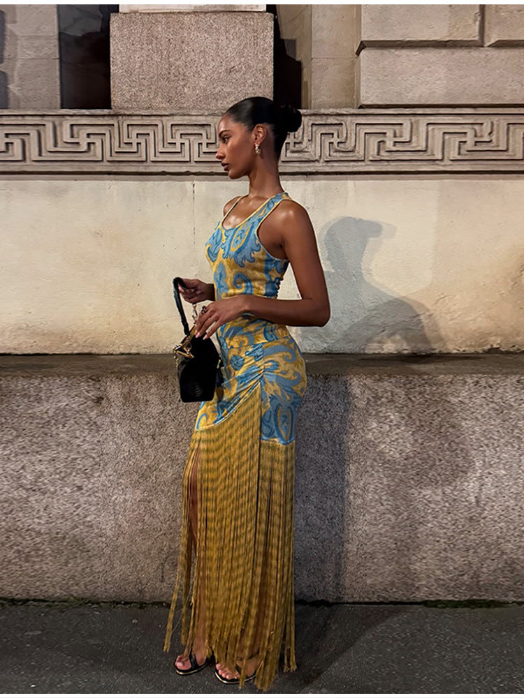 Damen Maxikleid mit Fransen und floralem Design R&B