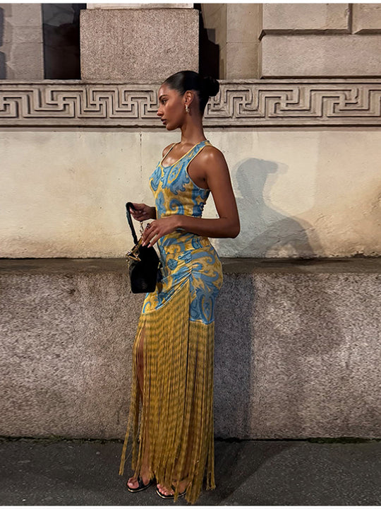 Damen Maxikleid mit Fransen und floralem Design R&B