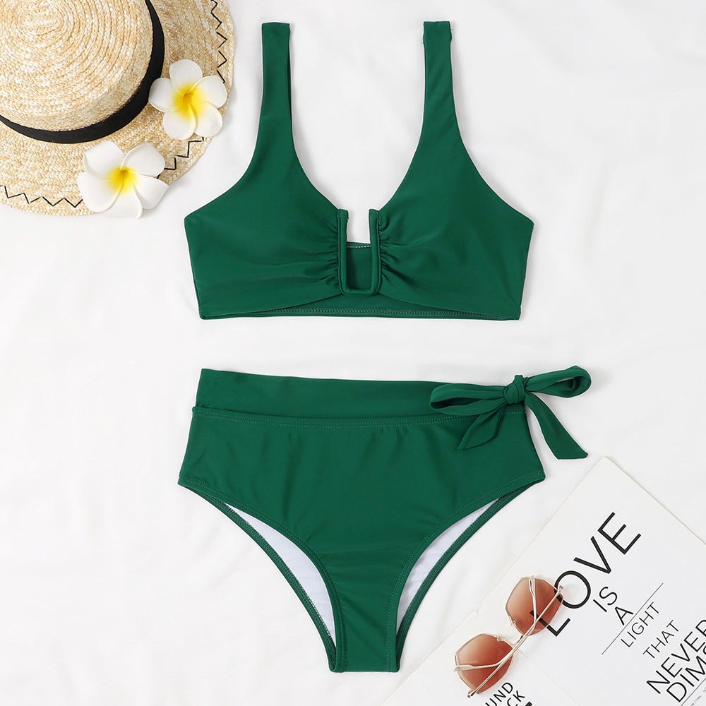Damen Bikini-Set mit elegantem Knotendesign und hoch taillierter Hose R&B