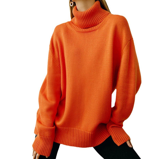 damen oversized rollkragenpullover basic gestrickter pullover