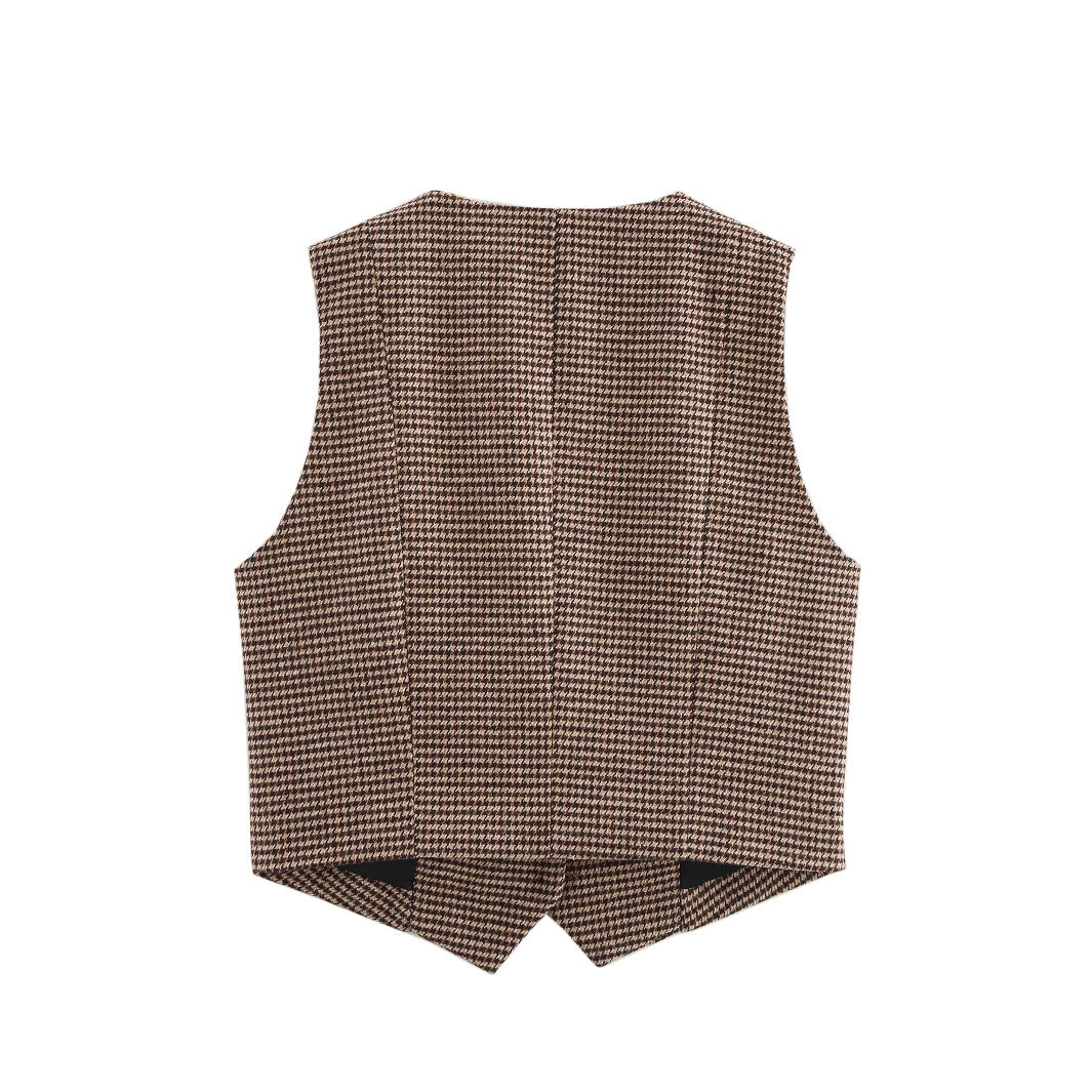 Damen Weste mit elegantem Karomuster und Knopfdetails R&B