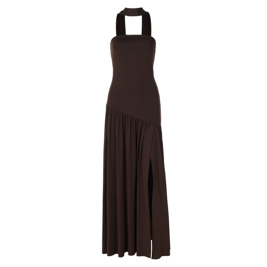 Damen Raffiniertes Maxi-Kleid mit asymmetrischem Oberteil und hohem Schnitt R&B