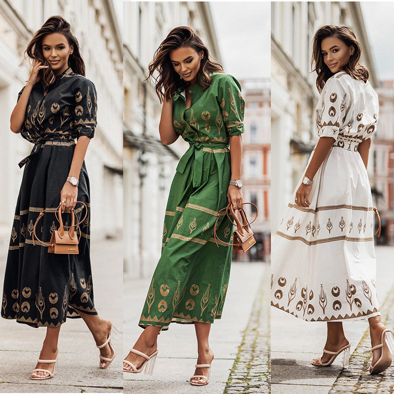 Damen Hemdblusenkleid mit elegantem Muster und tailliertem Gürtel R&B