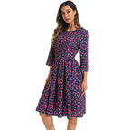Damen elegantes Midikleid mit floralem Muster und schwingendem Rock R&B