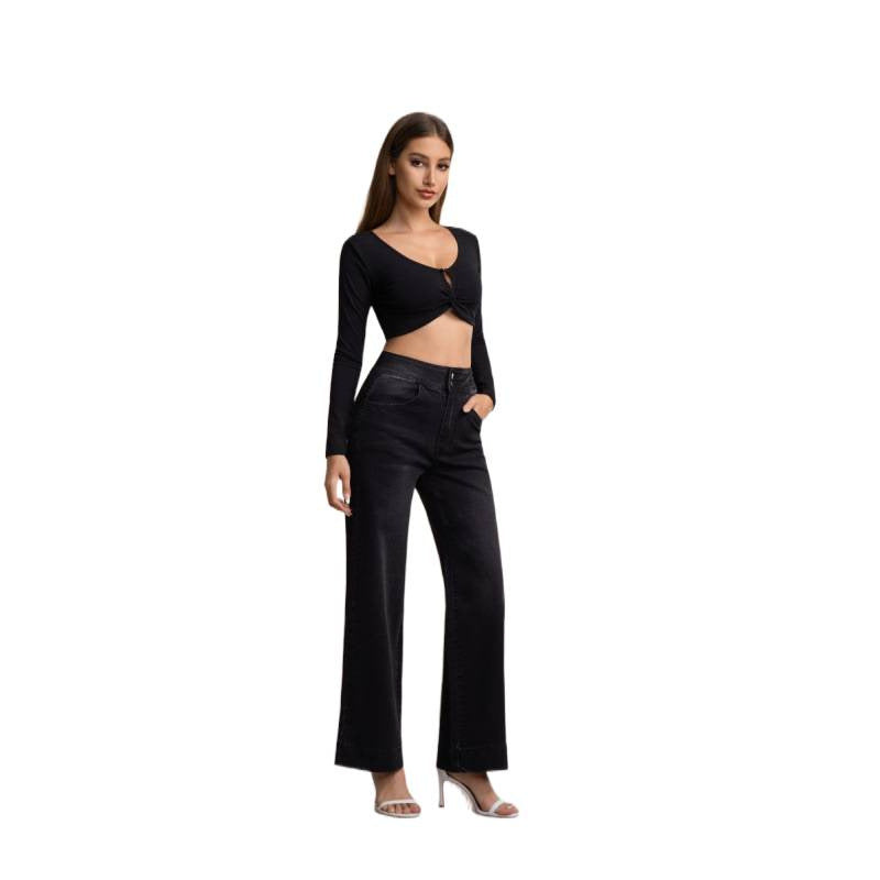 Damen weite High-Waist Jeans mit klassischem Schnitt und modernem Touch R&B