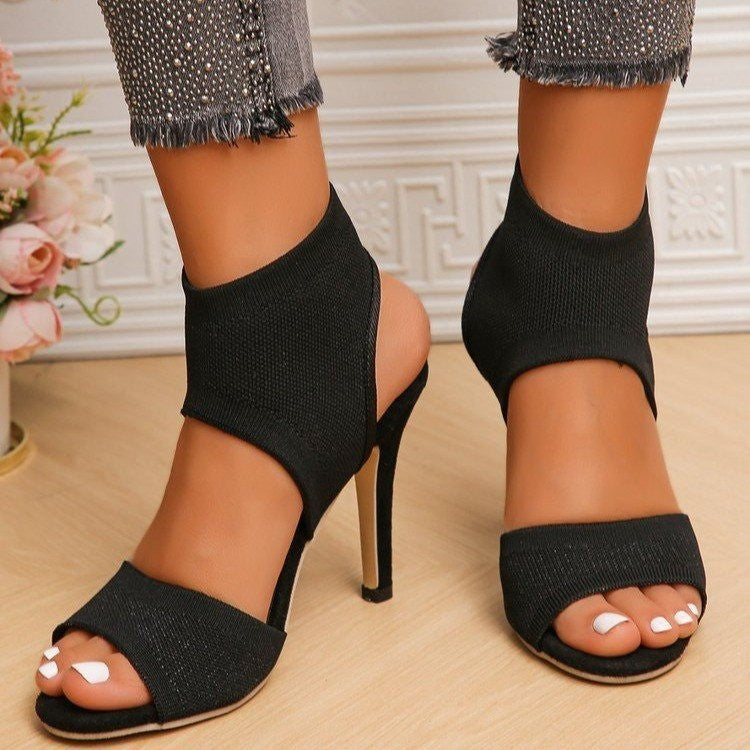 Damen High-Heel Sandalen mit elastischem Knöchelbereich und geschwungenem Design R&B