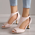 Damen Elegante Peeptoe-Absatzsandalen mit transparentem Design R&B