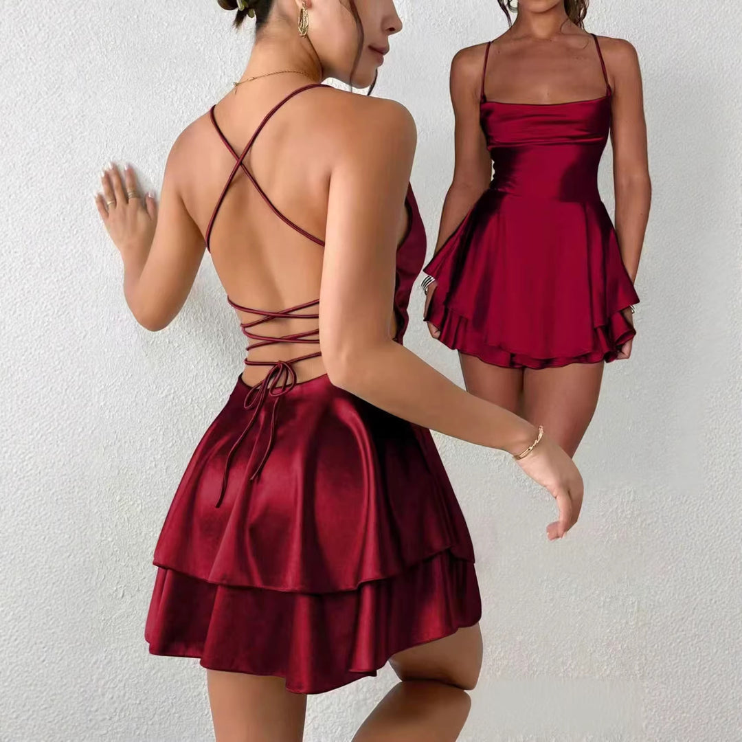 Damen Charmantes Minikleid mit Schichten und Spaghettiträgern R&B