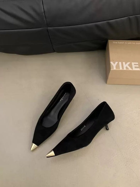 Damen elegante spitze Pumps mit goldener Zehenkappe R&B