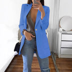 DamenStylische Blazerjacke mit glänzenden Knopfdetails und großzügigen Taschen R&B