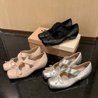Damen elegante Ballerinas mit kreuzenden Riemen und dekorativem Schleifen-Akzent R&B