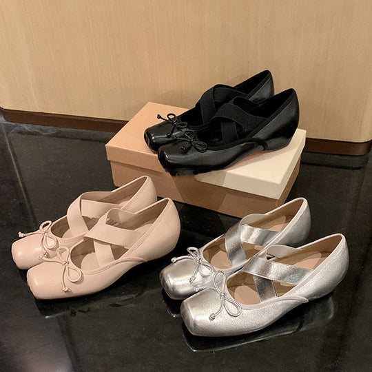 Damen elegante Ballerinas mit kreuzenden Riemen und dekorativem Schleifen-Akzent R&B