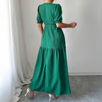 Damen Maxi-Jumpsuit mit gerafften Ärmeln und schwingendem Rock R&B