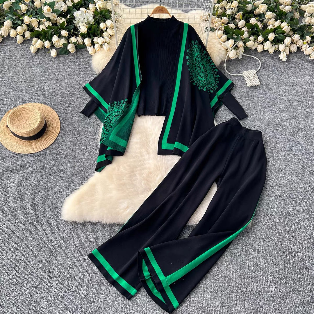 Damen lässiges Strickensemble mit langen Ärmeln und weitem Bein R&B