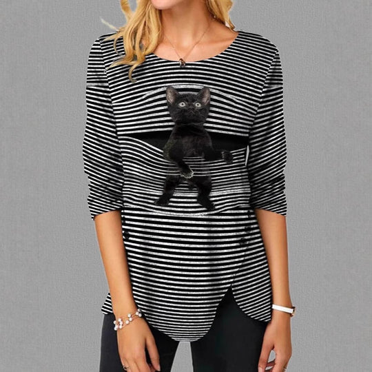 Damen lässige T-Shirt mit Katzenmotiv R&B