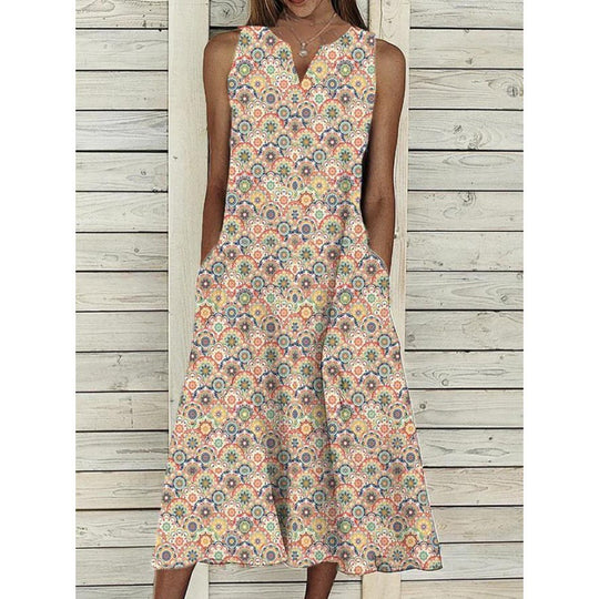 Damen Midi-Kleid mit tiefem V-Ausschnitt, Knopfdetails und praktischen Taschen R&B