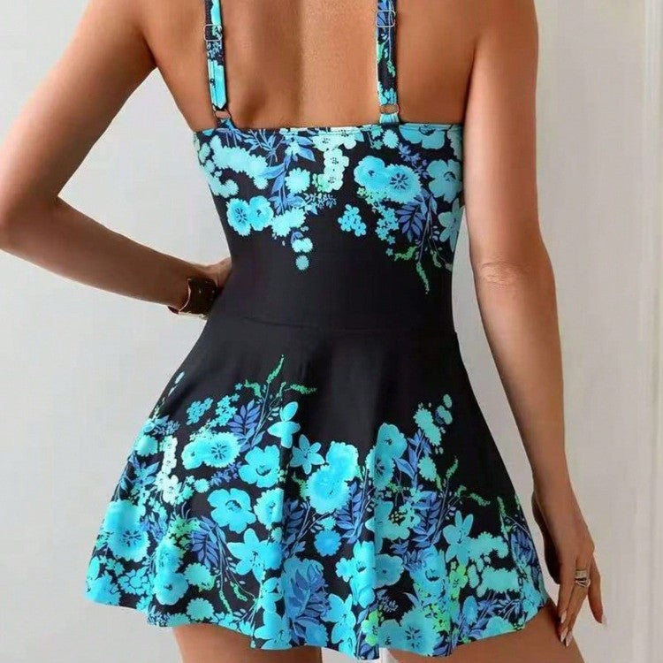 Damen Einteiler Badeanzug mit floralem Wickeldesign R&B
