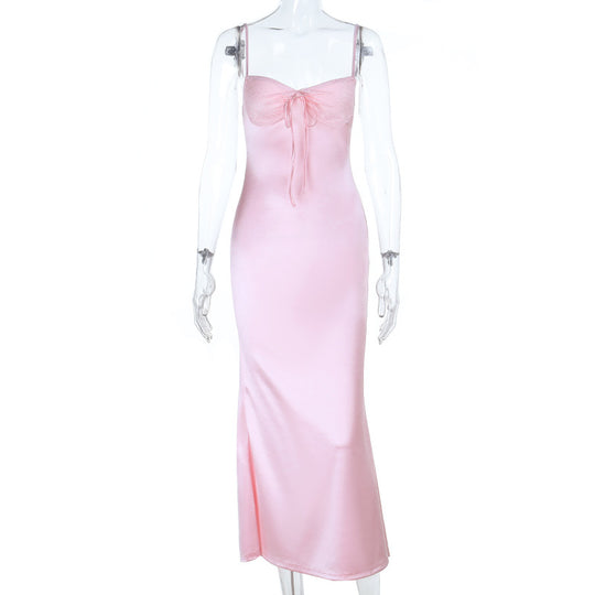 Damen Satin Maxikleid mit verführerischem Wickeldesign R&B