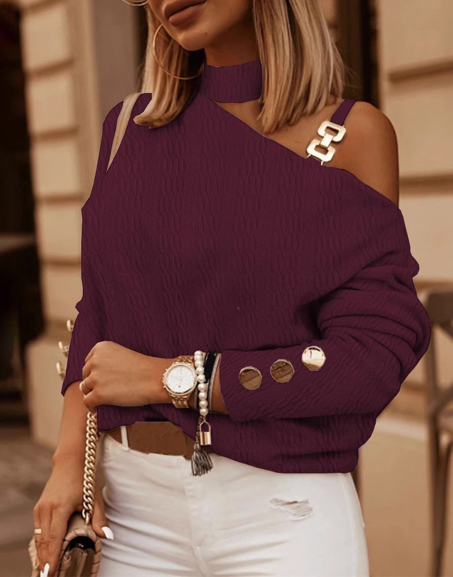Damen asymmetrischer Pullover mit dezenten Details und unifarbenem Design R&B