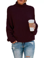Damen modischer Pullover mit hohem Kragen und strukturierter Textur R&B