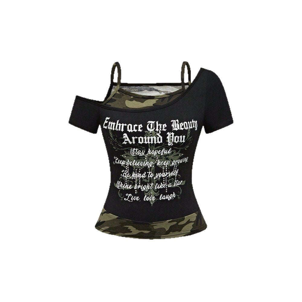 Damen Off-Shoulder Top mit Camouflage-Muster R&B