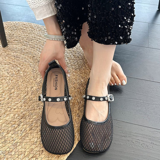 Damen Ballerinas mit dekorativem Netzdesign und funkelndem Riemen R&B