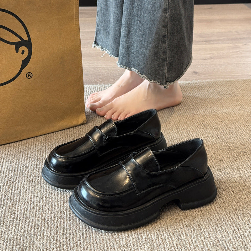 Damen modische Loafers mit dickem Plateau-Heel und elegantem Lederfinish R&B